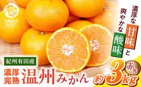 G7042_【2026年11月下旬より発送】紀州 有田産 濃厚甘熟 温州みかん 3kg 赤秀品【ミカン 蜜柑 柑橘 温州みかん 有田みかん 和歌山】