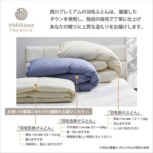 【nishikawa/西川】羽毛肌掛けふとん(増量タイプ)/ジーリンホワイトグース90％【P313W】（滋賀県　近江八幡市）