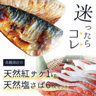 迷ったらコレ！！魚鶴商店の天然紅サケ１ｋｇ & 塩さばフィレ６枚セット【uot744B-1】