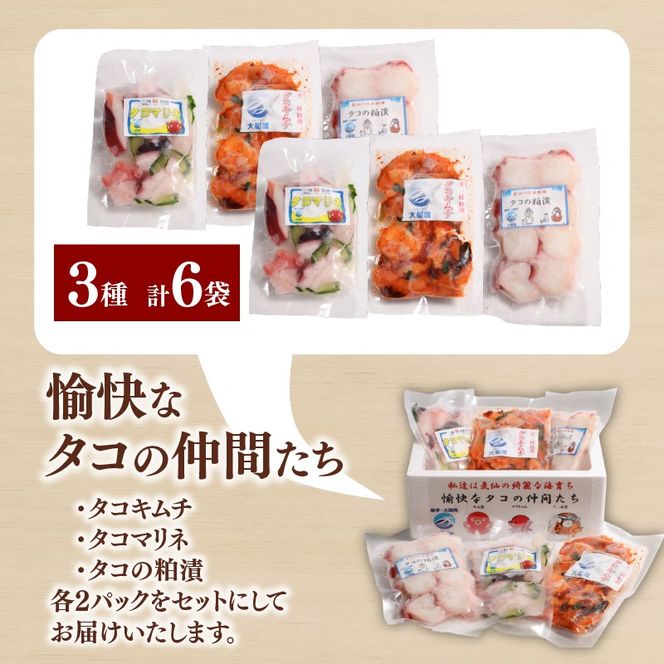三陸 たこ三昧セット 3種［ キムチ / マリネ / 粕漬け ］1袋100g 各2p 蛸 たこ タコ キムチ 海鮮 魚貝類 魚介類 海産物 海鮮 魚介 魚介類 小分け 真空 味付き octopus 刺身 おさしみ 刺し身 切り身 ごはん おつまみ 酒の肴 酒 晩酌 国産 三陸 岩手県 大船渡市 [nomura048_1]