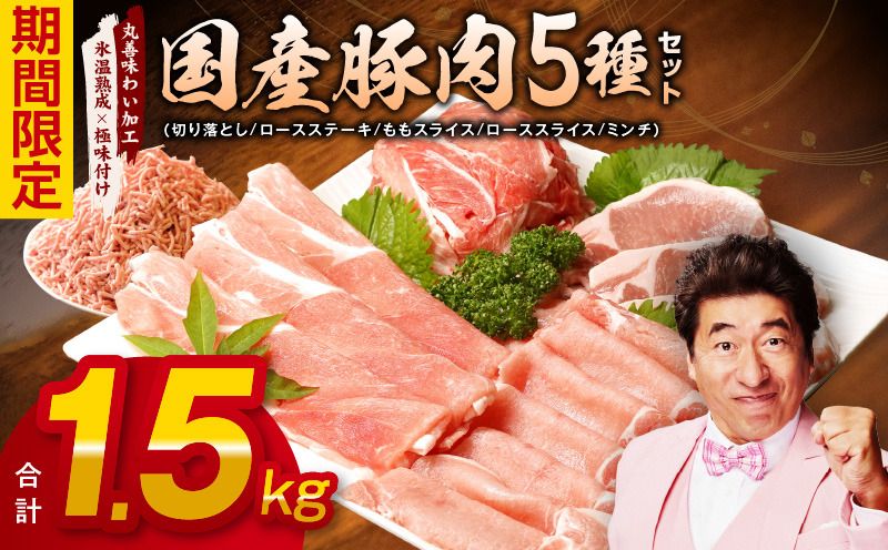 mrz0034 [氷温熟成×極味付け]国産 豚肉 5種 食べ比べ 合計 1.5kg(切り落とし/ロースステーキ/ももスライス/ローススライス/ミンチ)小分け