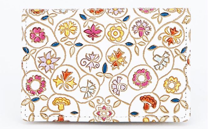 パスケース 金唐小花 文庫屋大関 名刺入れ カードホルダー 名刺ケース 名刺ホルダー カード入れ 定期入れ 定期ケース 小物 革小物 革製品 革 民芸品 日本製 東京 東京都 墨田区　お届け：発送可能時期より順次配送