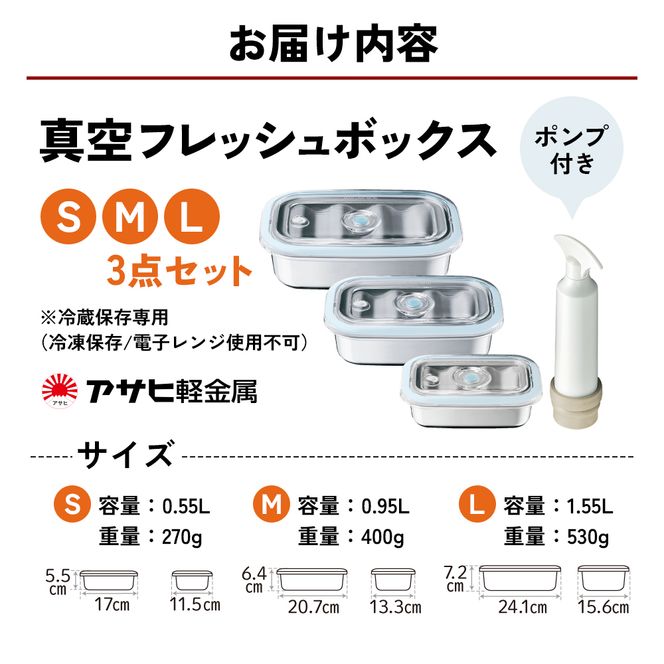 [ 真空フレッシュボックス S・M・L セット ] 真空ポンプ付き 保存容器 アサヒ軽金属