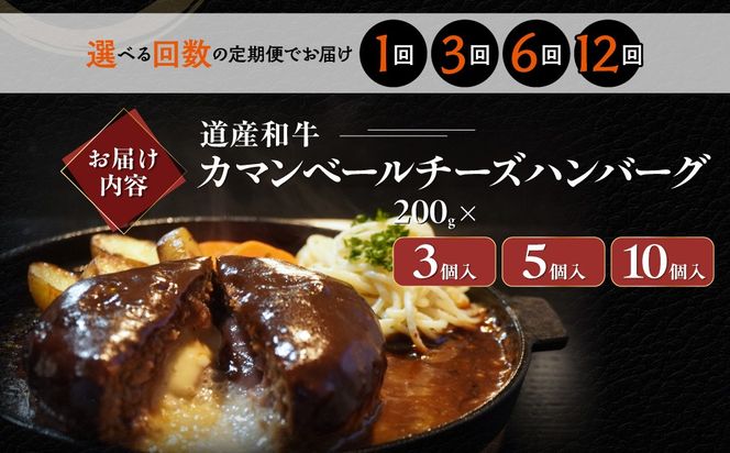 道産和牛カマンベールチーズハンバーグ（200g）選べる個数 3個 / 5個 / 10個 配送回数 1回 / 3回 / 6回 / 12回 MROA169ｰv