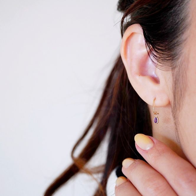 【ジュエリー】K10 イエローゴールド  アメシスト 揺れる ピアス 保証書付 SR-2223　 242-001-a