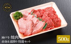 神戸牛 焼肉 赤身 & 霜降り 特選 食べ比べセット 500g / 焼肉 焼肉用 赤身 もも モモ 霜降り 肩ロース 牛肉 冷凍 国産牛 ブランド牛 神戸ビーフ 化粧箱入 ギフト 平山牛舗