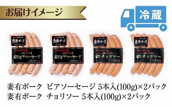 妻有ポーク ソーセージ 2種セット ビアソーセージ 100g×2個 チョリソー 100g×2個 つまり ポーク 豚肉 銘柄豚 豚 冷蔵 お取り寄せ ギフト 送料無料 ファームランド木落 新潟県 十日町市 