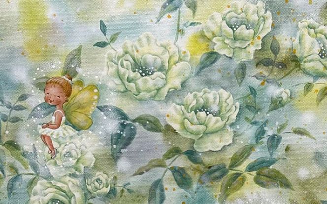 【一点物】絵画「白いバラの茂みにて」 糸島市 / 工房はーべすと[AYA083]