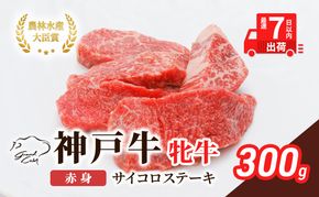 【最短7日以内発送】 神戸ビーフ 神戸牛 牝 赤身 サイコロステーキ 300g 川岸畜産 ステーキ 焼肉 冷凍 肉 牛肉 すぐ届く お肉 和牛 食材 グルメ ブランド牛 日本産 国産 夕飯 晩御飯 夜ごはん