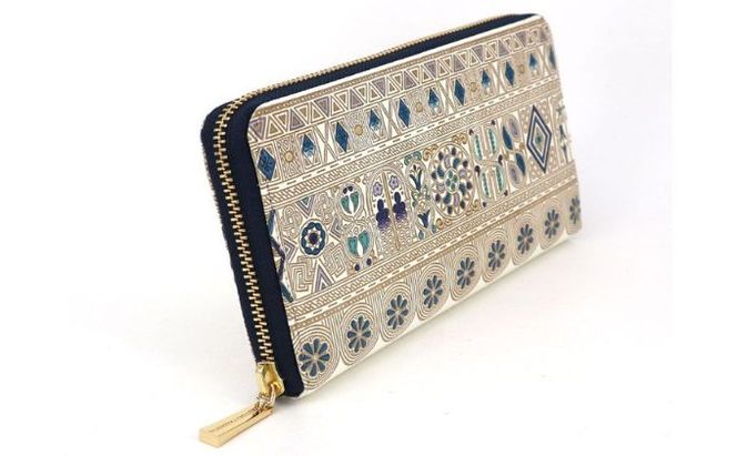 【文庫屋大関】 大容量　ぐるっとファスナーの長財布　アポロン＜ブルー＞【皮革工芸品】 ファッション小物 民芸品 