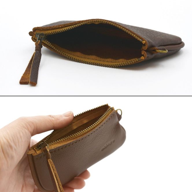 益子の革工房maharoのファスナーコインケース・カードケースセット　キャメルブラウン｜栃木県 益子町 ふるさと納税 コインケース カードケース 2個セット 牛革 手作り（AX133-2）