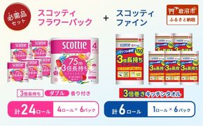 キッチンペーパー 6パック入 スコッティ ファイン 1ロール 150カット トイレットペーパー ダブル 24ロール ( 4ロール × 6パック ) フラワーパック
