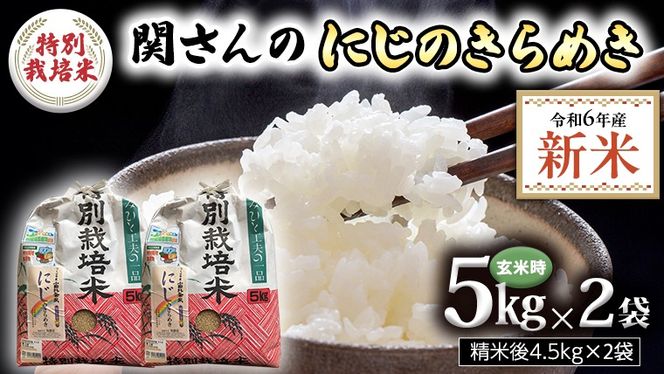 【精米日出荷】みずほの村市場牛久店 関さんの「 にじのきらめき 」4.5kg×2袋  ( 玄米時 1袋 5kg )  新鮮 米 特別栽培農産物 認定米 お米 白米 精米 令和6年産 新米 [AM161us]