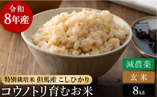 令和8年産 減農薬 玄米 特別栽培米 8kg コウノトリ育むお米 但馬産 こしひかり 兵庫県産(2kg×4袋) 減農薬 お米 8キロ 玄米 コウノトリ米 コシヒカリ コメ こめ ご飯 ライス 減農薬米
