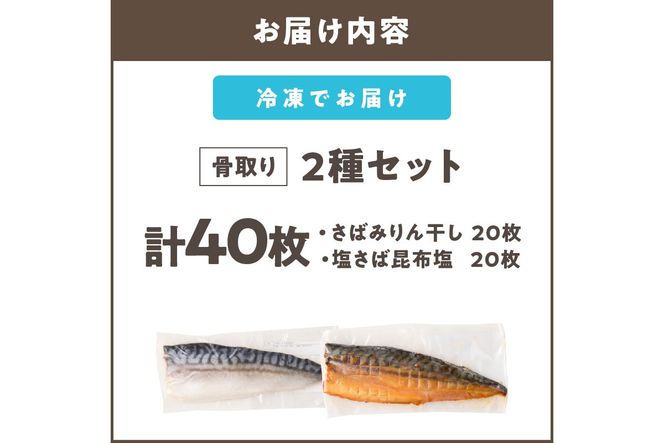 【H-011】骨取りさば40枚(さばみりん干し・塩さば昆布塩/各20枚)