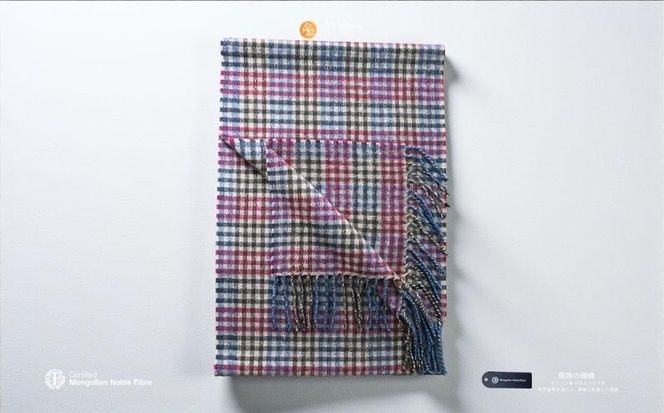 G3565 『Noble Fibre』100％カシミヤ・マフラー レッド＆チェック フリンジ付き【高級 カシミア おしゃれ ファッション 防寒 かしみあ】