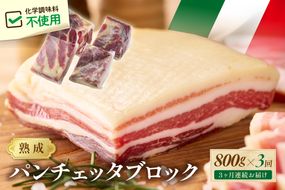 【定期便 毎月×3回】パンチェッタブロック（豚バラ肉の塩漬け）　約200g×4袋 ふるさと納税 豚肉 塩漬け ふるさと納税 ベーコン ふるさと納税 パンチェッタ 豚バラ 塩漬け スペイン料理　NI00025