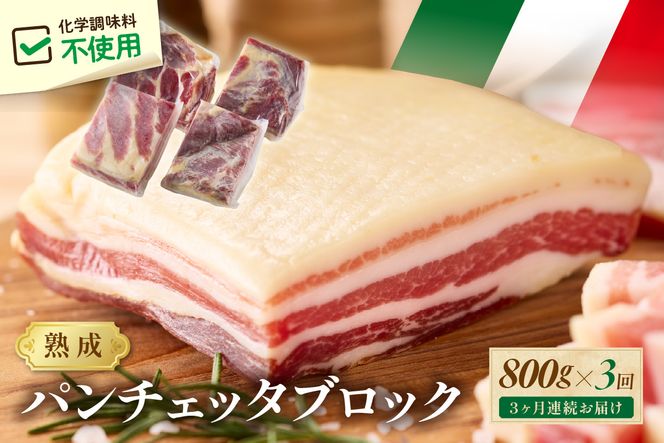 【定期便 毎月×3回】パンチェッタブロック（豚バラ肉の塩漬け）　約200g×4袋 ふるさと納税 豚肉 塩漬け ふるさと納税 ベーコン ふるさと納税 パンチェッタ 豚バラ 塩漬け スペイン料理　NI00025