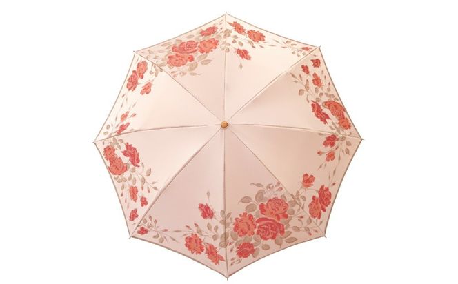 CB087　【槙田商店】晴雨兼用折りたたみ傘　絵おり　バラ　ピンク