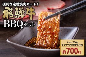 飛騨牛ＢＢＱセット ・カルビ350ｇ ・もも かた肉 焼き肉用350ｇ【0016-022】