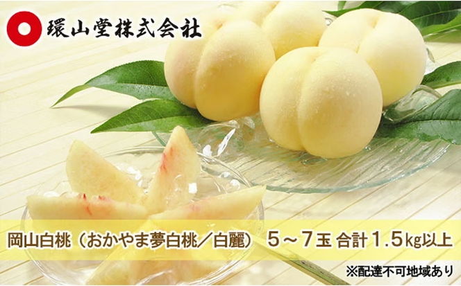 桃 2026年 先行予約 岡山 白桃（品種：おかやま夢白桃／白麗）5～7玉 合計1.5kg以上 もも モモ 岡山県産 国産 フルーツ 果物 ギフト 環山堂 直射日光 有袋栽培 上品 甘み 香り 豊か とろける 果汁 贈り物 [№5735-1424]