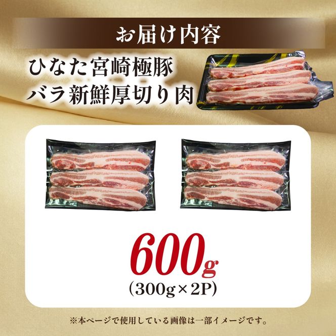 ひなた宮崎極豚バラ新鮮厚切り肉 計600g（サムギョプサル、BBQ、焼肉）