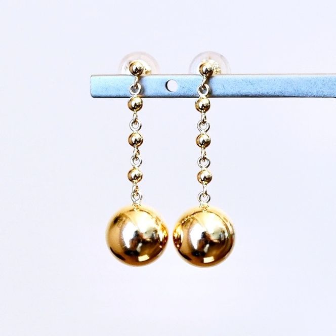 K18(18金) イエローゴールド ボール チェーン ピアス 地金 中空(直径8mm) 保証書付 M1059 242-038