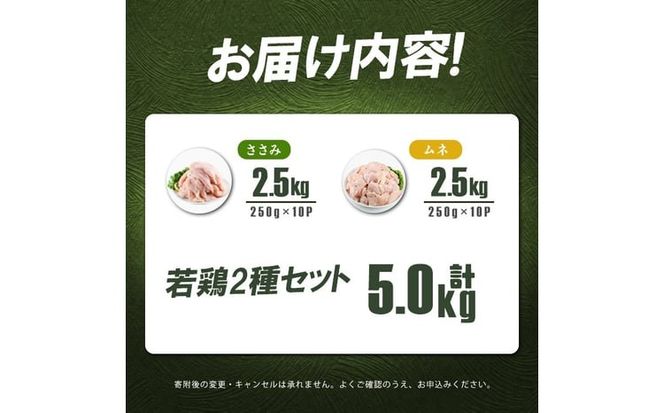 小分けで便利！鹿児島県産若鶏＜ムネ・ささみ＞セット 計5kg a5-371