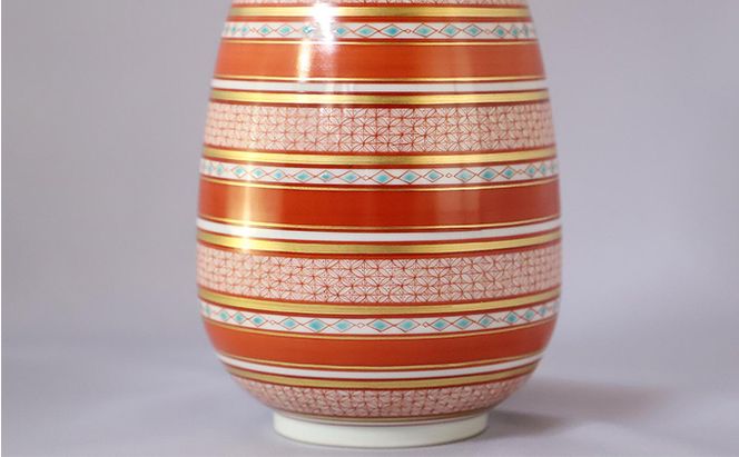 福島武山 赤絵唐子遊文九谷焼飾瓶 a05 民芸品 工芸品 