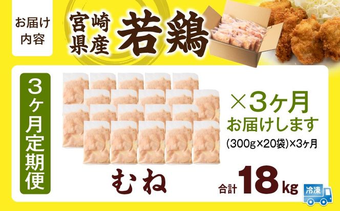 宮崎県産 若鶏切身 むね肉 6kg（300g×20袋）【3か月定期便】_b0797_it_x2
