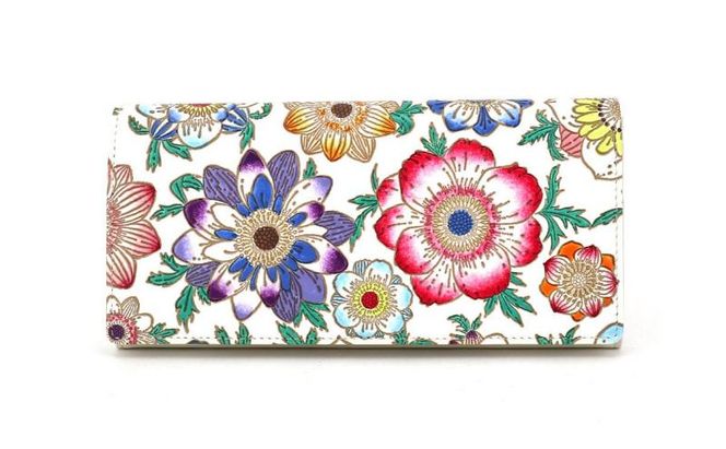 【文庫屋大関】束入れ アネモネ【皮革工芸品】 財布 お札 お札入れ 長財布 カード 小銭 牛革 手作り 日本製 墨田区 東京都