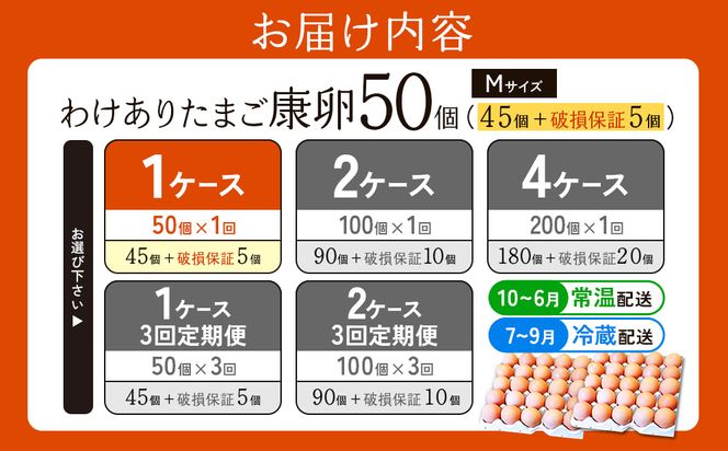 わけありたまご 康卵 Mサイズ 50個（45個 + 割れ保証 5個）卵 霧島山麓育ち こだわり卵 たまご 玉子 卵焼き 玉子焼き たまご焼き 鶏卵 たまごかけ 送料無料