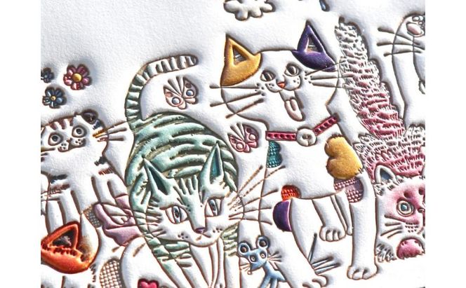 【文庫屋大関】パーソナルホルダー　ネコ集合【皮革工芸品】 雑貨 日用品 ブックカバー パスポートケース 貴重品入れ マルチケース シンプル 和風 革小物 