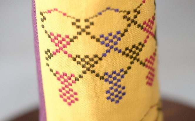 経浮花織 ワインバッグ 葡萄 (青色・黄色織物) ボトルバッグ ワインケース ワインクーラー 保冷 おしゃれ 沖縄市 / FABRIC SHOP MINAMI[BCCS003-03]