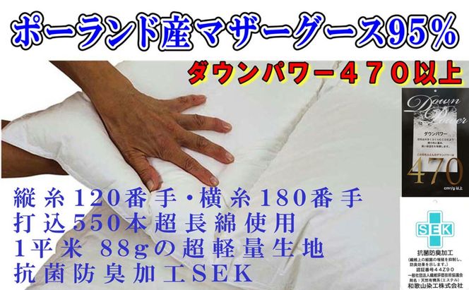 羽毛布団 縦１２０番手横１８０番手ポーランド産マザーグース95%ダウンパワー470 セミダブル CK311