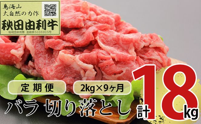 《定期便》9ヶ月連続 秋田由利牛 バラ切り落とし 2kg（1kg×2パック）