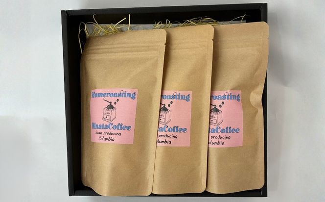【3カ月定期便】コーヒー 豆 粉（コロンビア 中煎り 中細挽き）100g × 3個セット | ミディアムロースト ギフトBOX付き コーヒー 珈琲 自家焙煎 ひなた珈琲 幸田町 送料無料