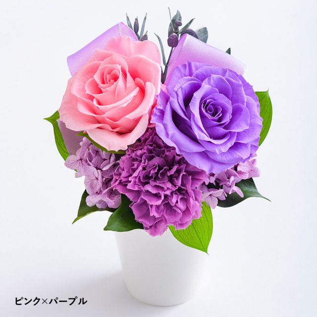 バラとリボンのアレンジメント 花 お花 プリザーブドフラワー ギフト プレゼント お祝い 誕生日 お供え アレンジ インテリア 東京都 墨田区