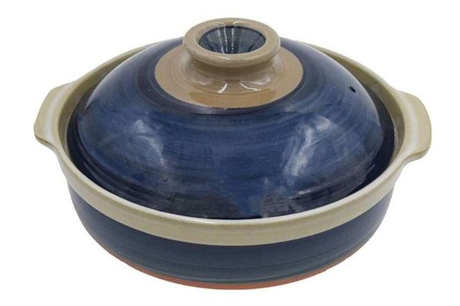 【萬古焼（ばんこやき）】8号 ルリ土鍋 セラミックコーティング 内山製陶所 【土鍋 2～3人用 セラミック 直火用 電子レンジ対応 お手入れ簡単 食洗器対応 三重県 三重 四日市市 四日市 四日市市ふるさと納税 四日市ふるさと納税】