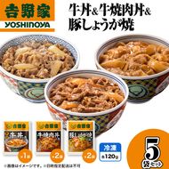 吉野家 牛丼&牛焼肉丼&豚しょうが焼 5袋セット（冷凍） 牛丼 レトルト 非常食 防災食  お楽しみ 新潟