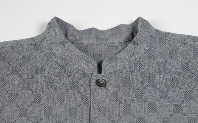 サマーシャツ（グレー / メンズ）琉球織物 ヤシラミ花織 ファッション フォーマル カジュアル 冠婚葬祭 / 沖縄市 FABRIC SHOP MINAMI[BCCS010]