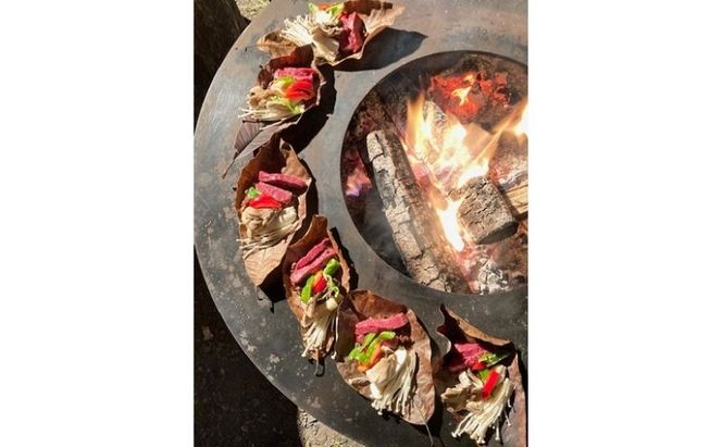GRIMAN ( グリマン ) コース ( 焚き火 料理体験 ) ペア　池田山麓 料理体験 地物 鶏卵 鶏肉 野菜 魚 地酒 日本酒 ワイン 岐阜県 池田町