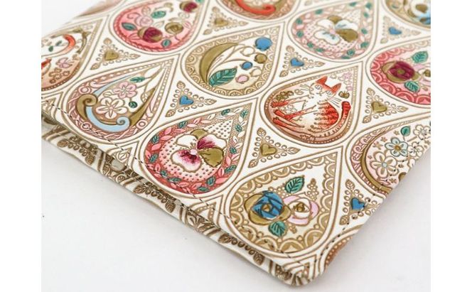 【文庫屋大関】パーソナルホルダー　花と猫＜ローズ＞【皮革工芸品】 民芸品 雑貨 日用品 ファイル 多用途 牛革 