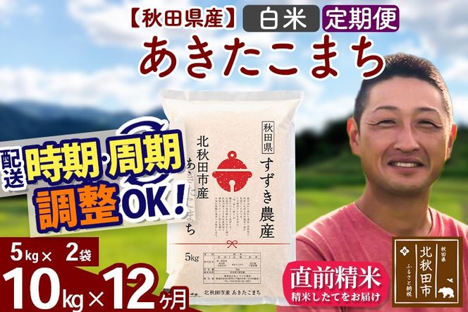 ※令和7年産※《定期便12ヶ月》秋田県産 あきたこまち 10kg【白米】(5kg小分け袋) 2025年産 お届け時期選べる お届け周期調整可能 隔月に調整OK お米 すずき農産|szap-10612