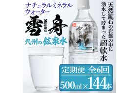 ＜定期便・全6回(毎月)＞ナチュラル ミネラル ウォーター 雪舟 (総量144本・500ml×24本×6回)定期便 国産 鉱泉水 お水 ドリンク 大自然 天然 料理 健康 維持 防災 常温 保存 6回【HD250】【さいき本舗 城下堂】