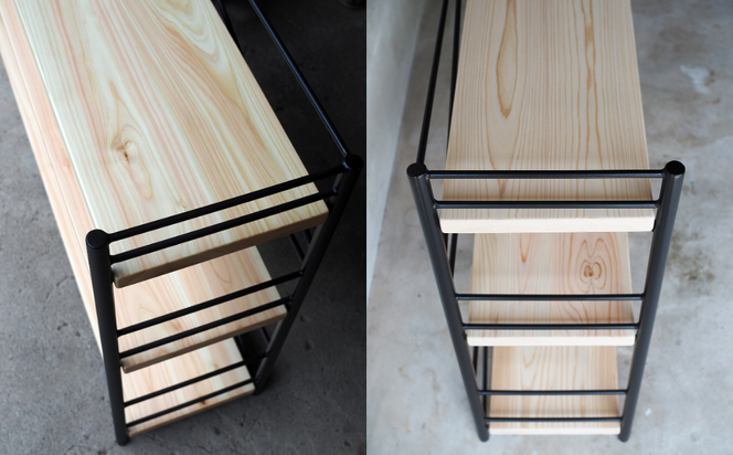 【アイアン ブックシェルフ】岡山産ヒノキ無垢材の本棚 E-mq-A28A