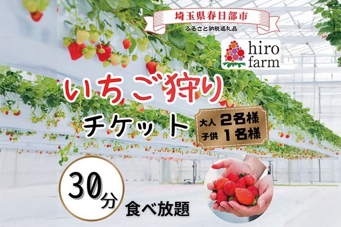 いちご狩り大人2名子供1名【埼玉県 春日部 いちご狩り 家族チケット 体験型 観光農園】（DI010）