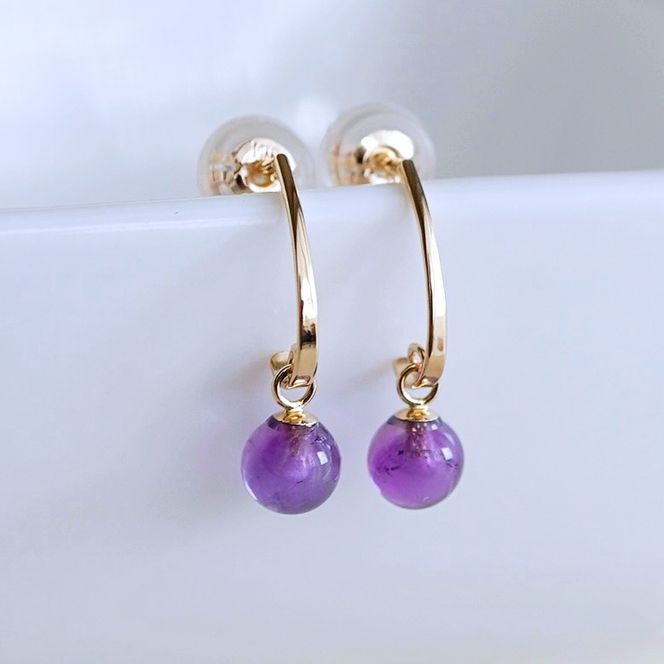 【ジュエリー】K10 イエローゴールド  アメシスト 揺れる ピアス 保証書付 SR-2222 242-002-b