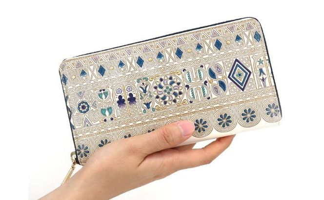 【文庫屋大関】 大容量　ぐるっとファスナーの長財布　アポロン＜ブルー＞【皮革工芸品】 ファッション小物 民芸品 