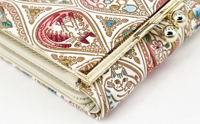 【文庫屋大関】三つ折りミニ財布　花と猫（ローズ）【皮革工芸品】 ファッション 小物 民芸品 お札 カード 小銭 手のひらサイズ コンパクト 蝶々 牛革 手作り 国産 